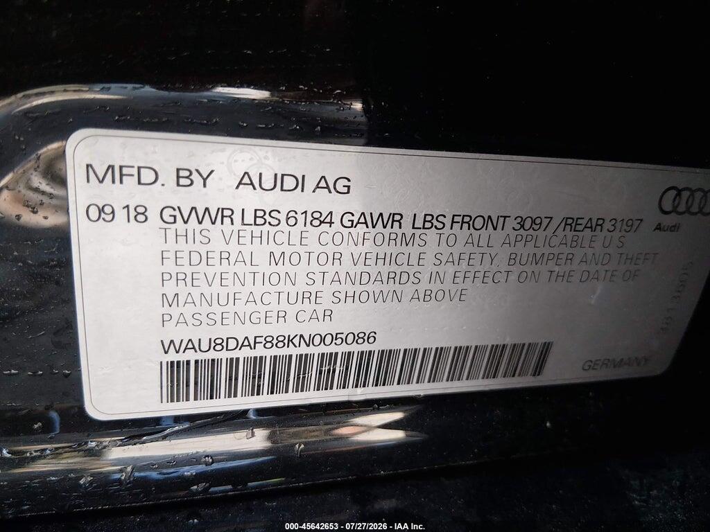 WAU8DAF88KN005086 2019 AUDI A8 L photo no. 9
