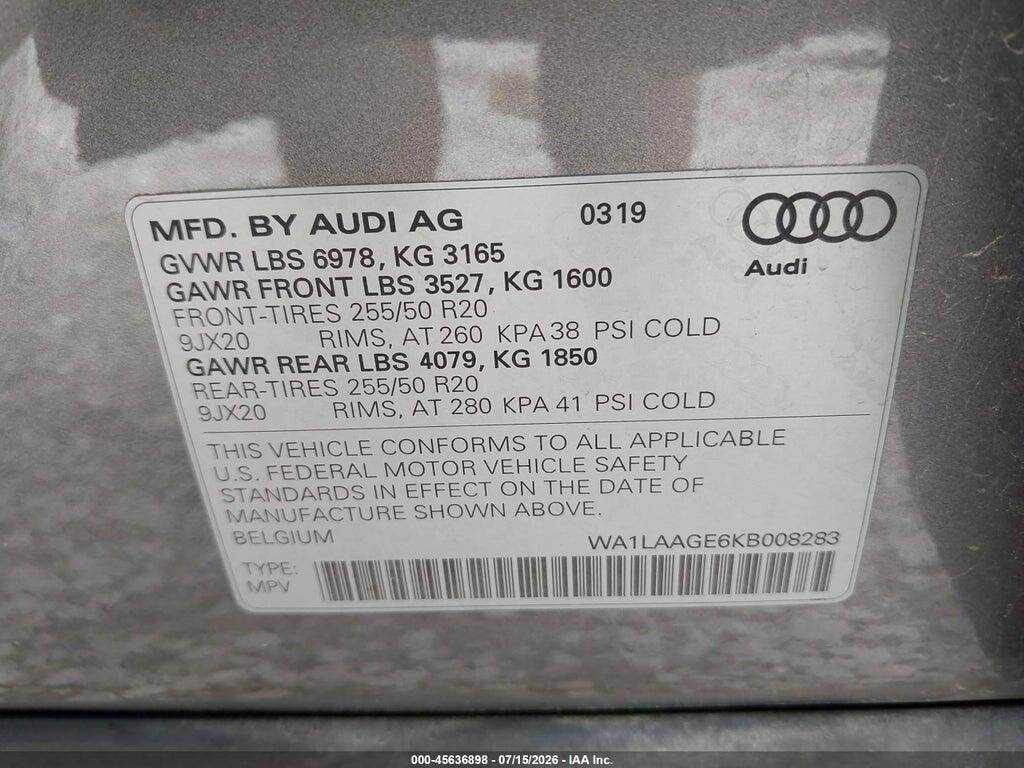 WA1LAAGE6KB008283 2019 AUDI E-TRON photo no. 9