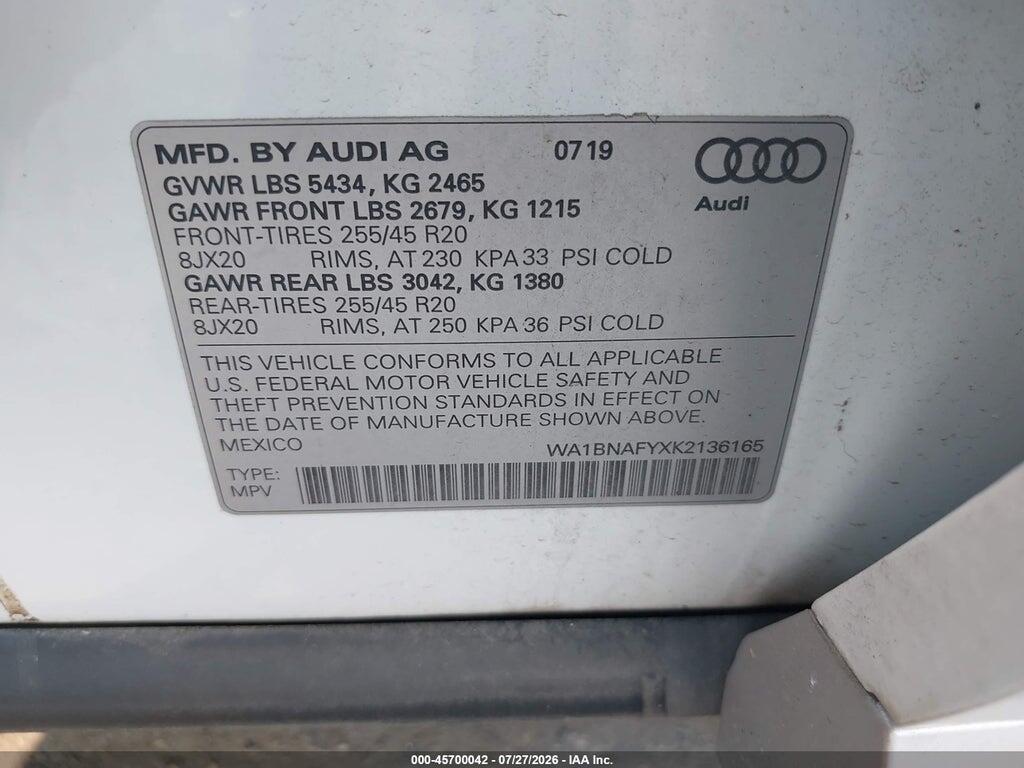 WA1BNAFYXK2136165 2019 AUDI Q5 photo no. 9