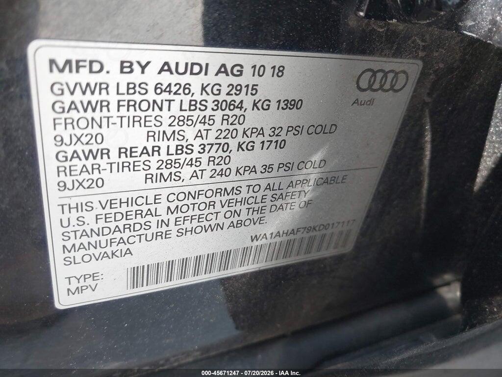 WA1AHAF79KD017117 2019 AUDI Q7 photo no. 9