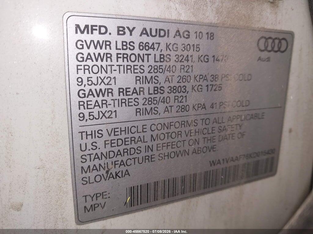 WA1VAAF76KD015430 2019 AUDI Q7 photo no. 9