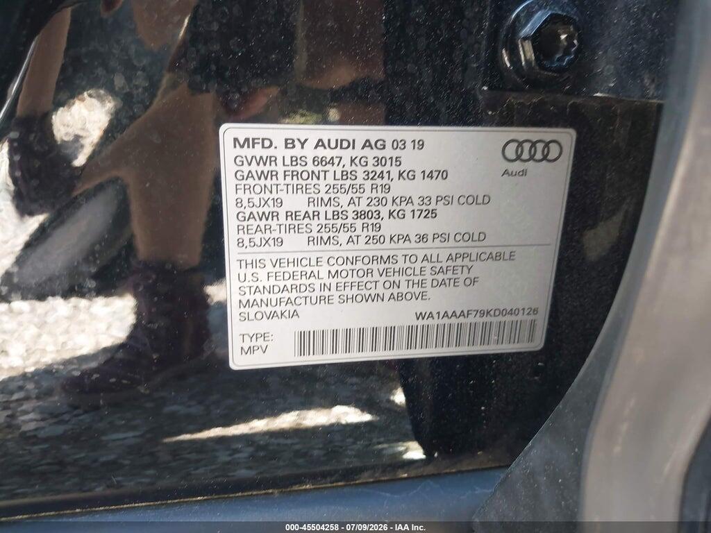 WA1AAAF79KD040126 2019 AUDI Q7 photo no. 9
