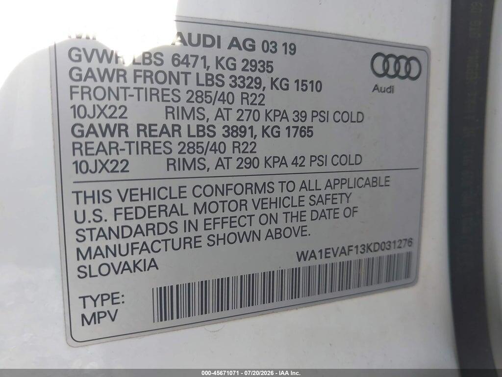 WA1EVAF13KD031276 2019 AUDI Q8 photo no. 9