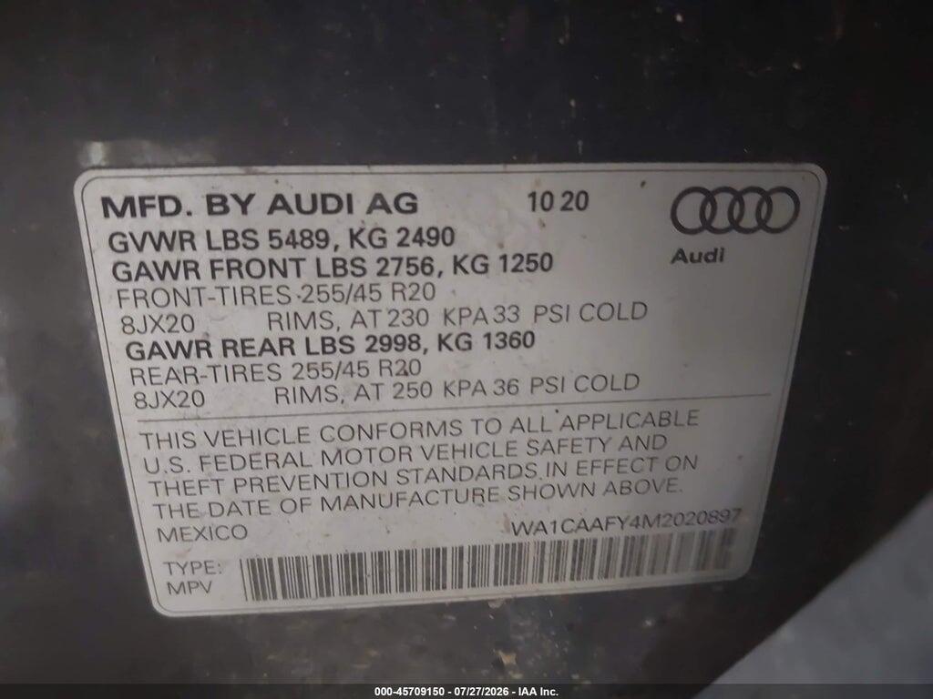 WA1CAAFY4M2020897 2021 AUDI Q5 photo no. 9