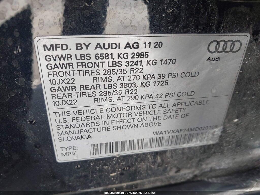 WA1VXAF74MD020109 2021 AUDI Q7 photo no. 9