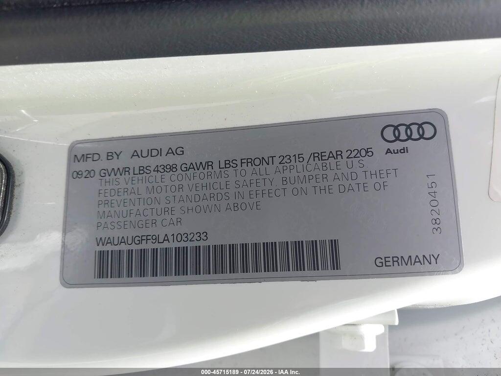 WAUAUGFF9LA103233 2020 AUDI A3 photo no. 9