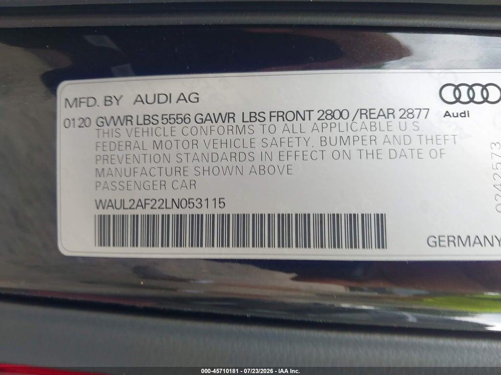 WAUL2AF22LN053115 2020 AUDI A6 photo no. 9