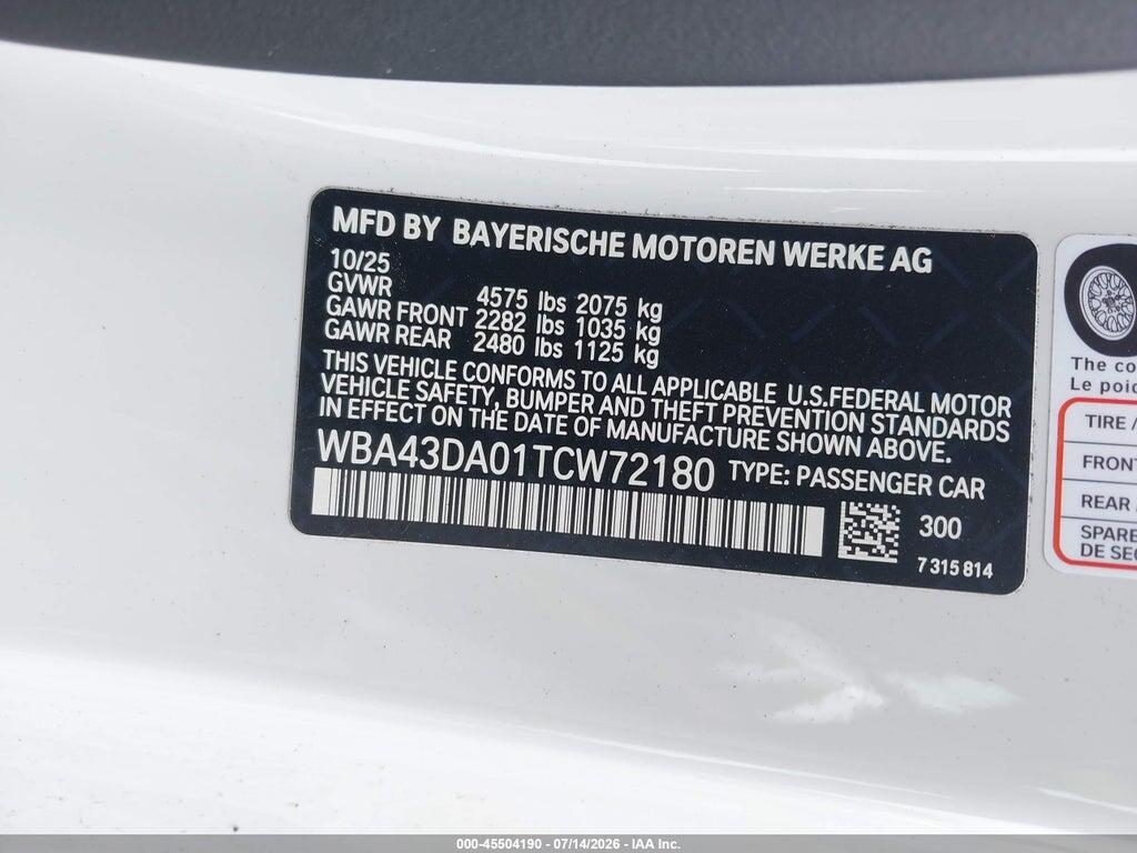 WBA43DA01TCW72180 2026 BMW 430I photo no. 9