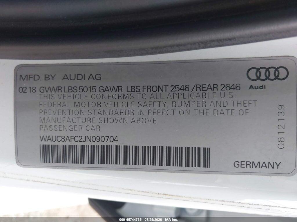WAUC8AFC2JN090704 2018 AUDI A6 photo no. 9
