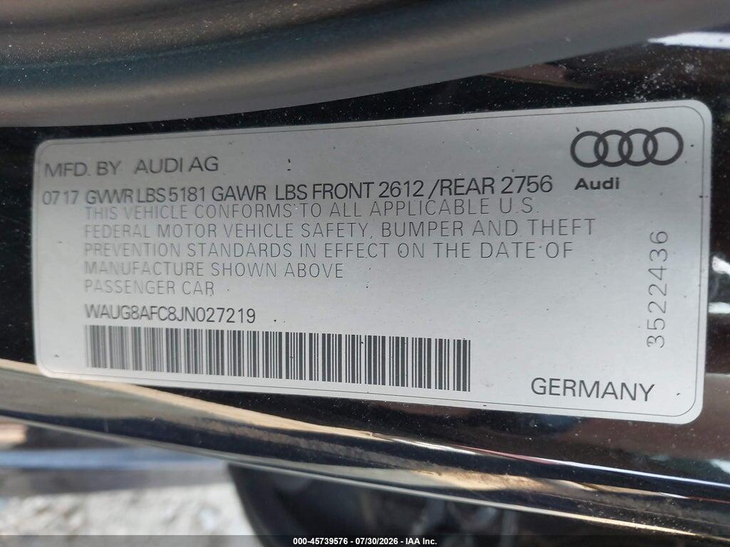 WAUG8AFC8JN027219 2018 AUDI A6 photo no. 9