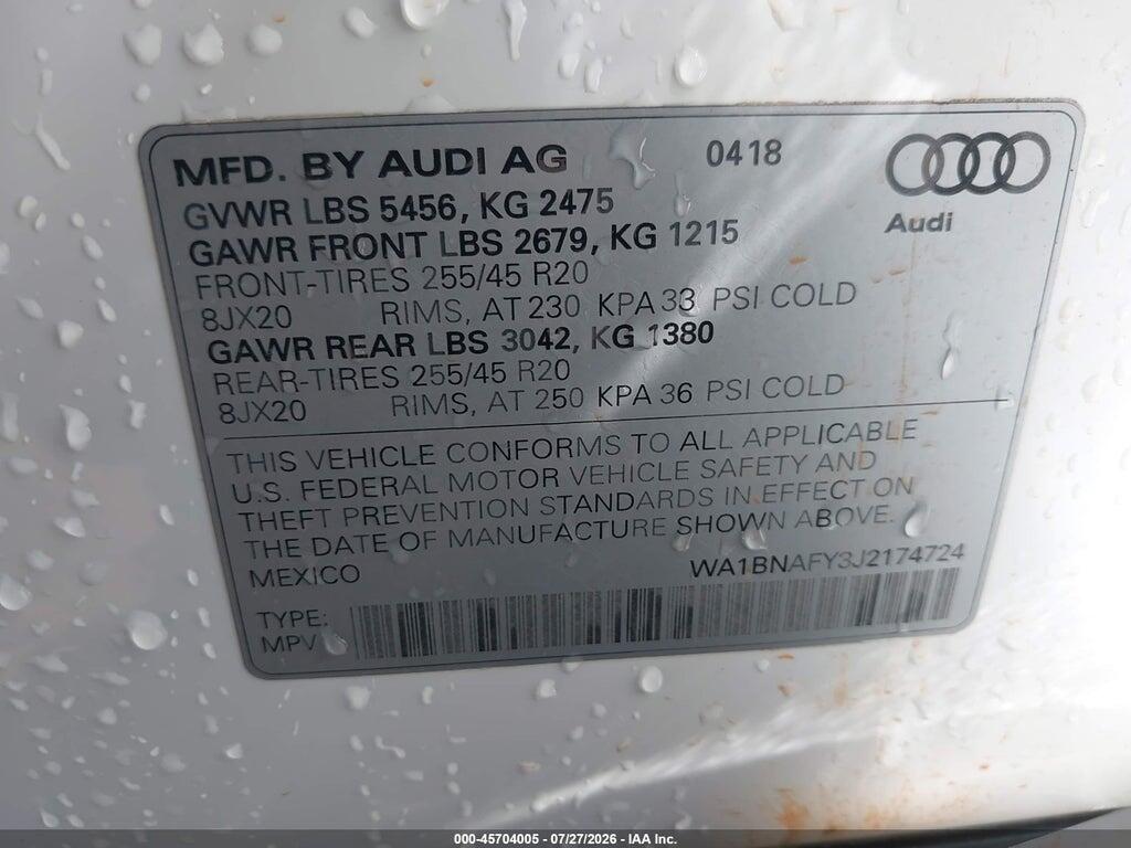 WA1BNAFY3J2174724 2018 AUDI Q5 photo no. 9