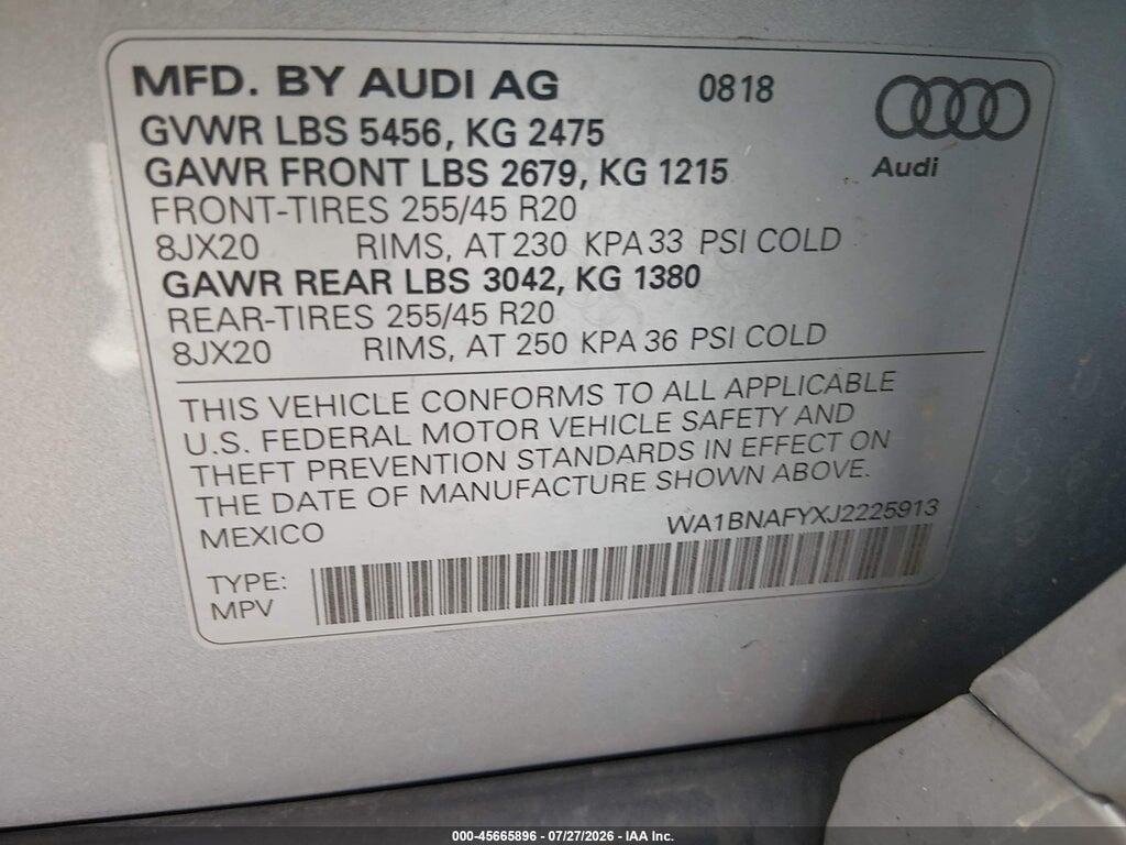 WA1BNAFYXJ2225913 2018 AUDI Q5 photo no. 9