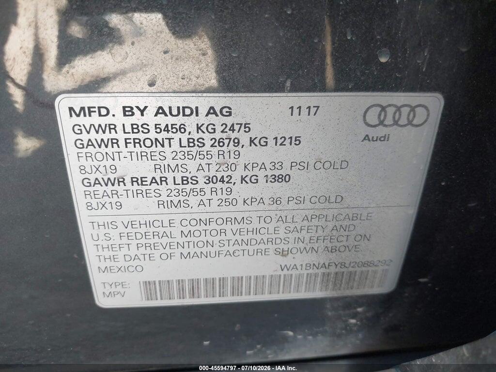 WA1BNAFY8J2088292 2018 AUDI Q5 photo no. 9