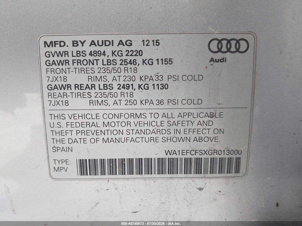 WA1EFCFSXGR013000 2016 AUDI Q3 photo no. 9