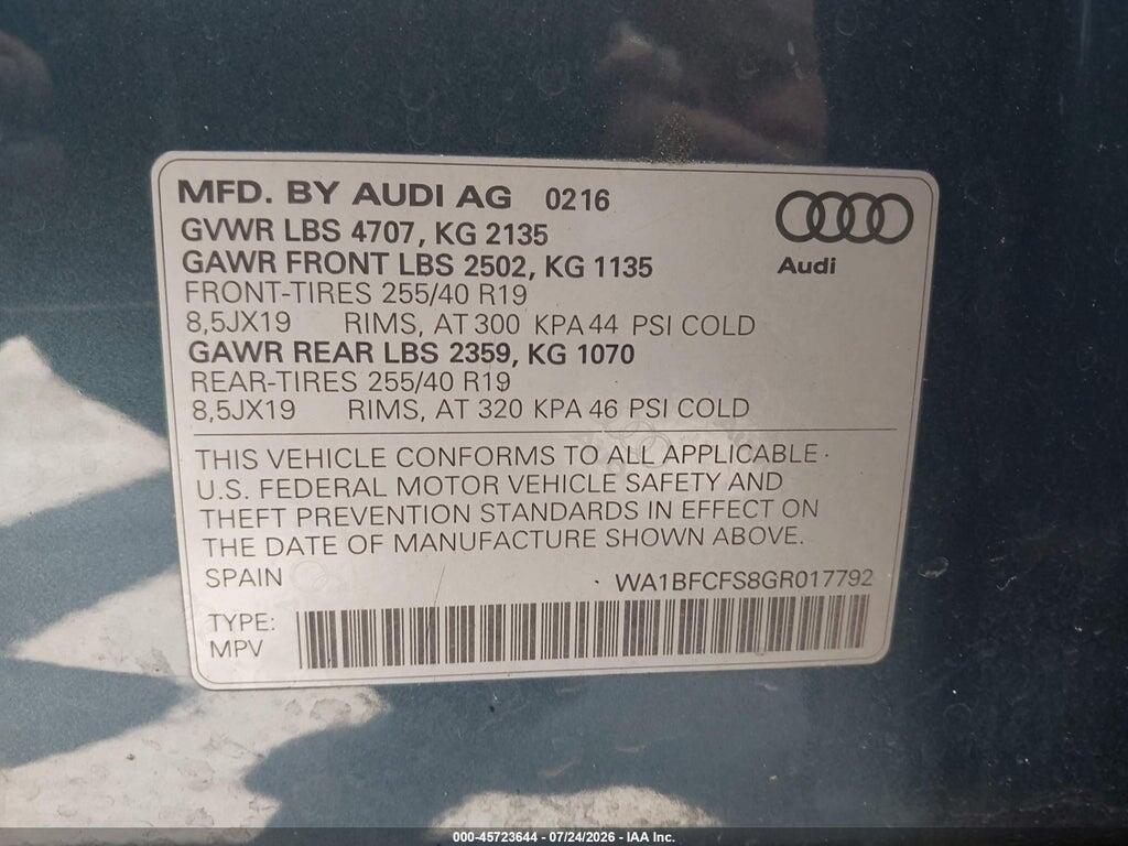 WA1BFCFS8GR017792 2016 AUDI Q3 photo no. 9