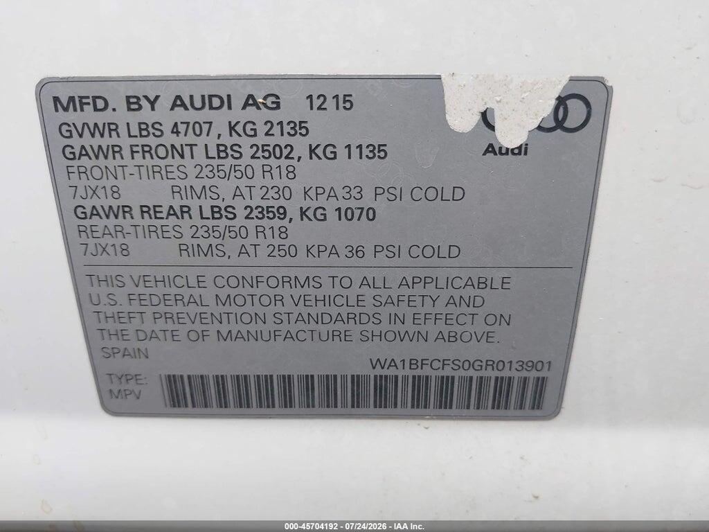 WA1BFCFS0GR013901 2016 AUDI Q3 photo no. 9