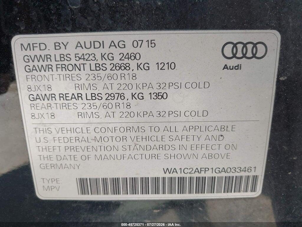 WA1C2AFP1GA033461 2016 AUDI Q5 photo no. 9