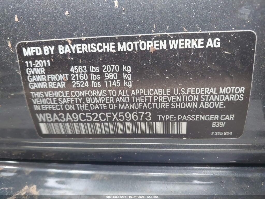 WBA3A9C52CFX59673 2012 BMW 335I photo no. 9