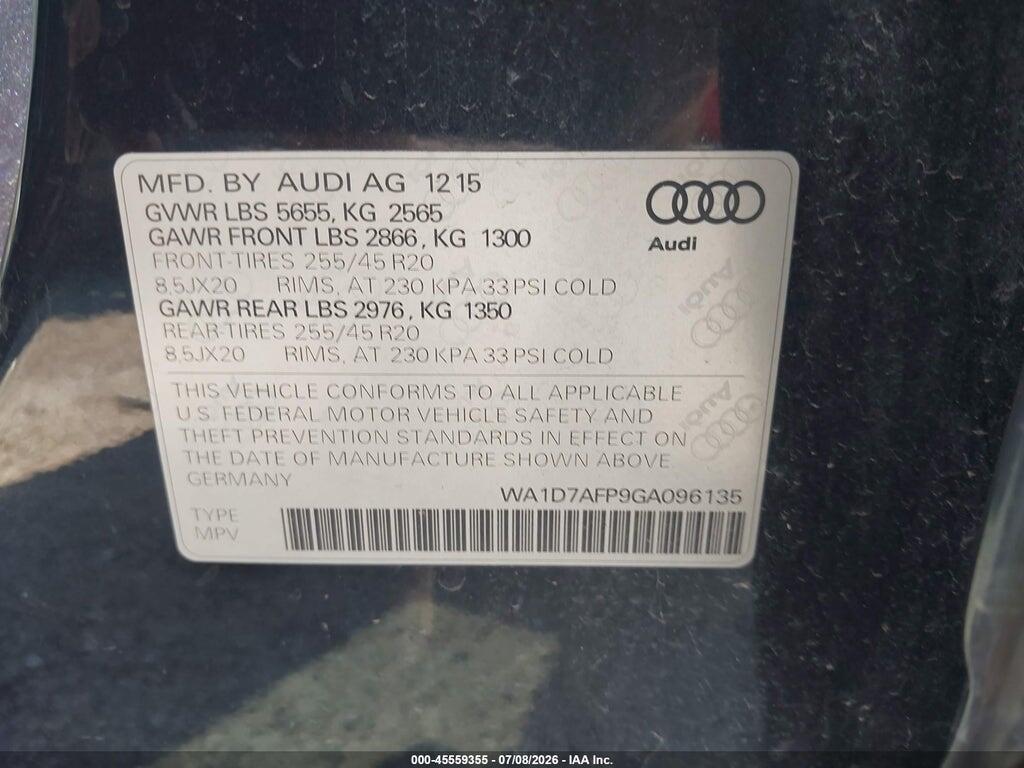 WA1D7AFP9GA096135 2016 AUDI Q5 photo no. 9