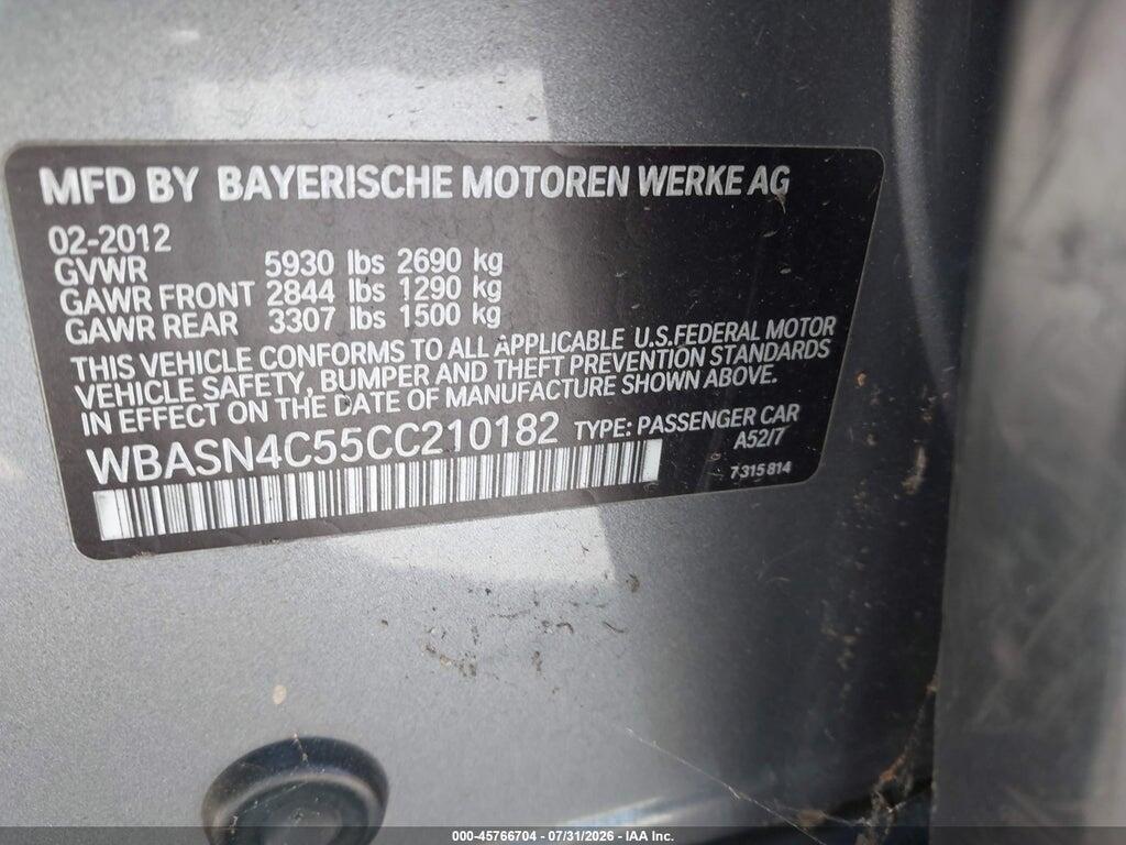 WBASN4C55CC210182 2012 BMW 550I GRAN TURISMO photo no. 9