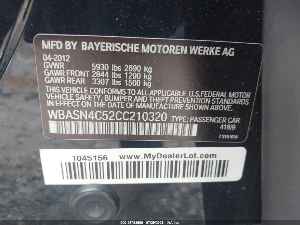 WBASN4C52CC210320 2012 BMW 550I GRAN TURISMO photo no. 9