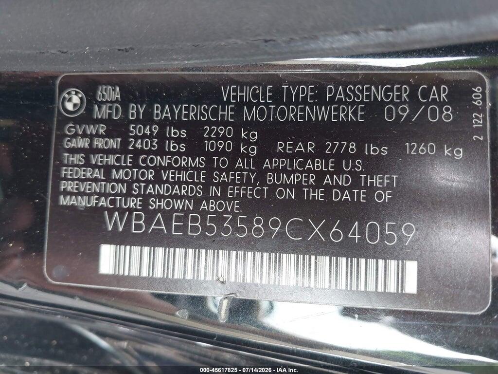 WBAEB53589CX64059 2009 BMW 650I photo no. 9
