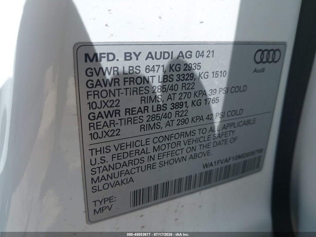 WA1FVAF10MD035759 2021 AUDI Q8 photo no. 9