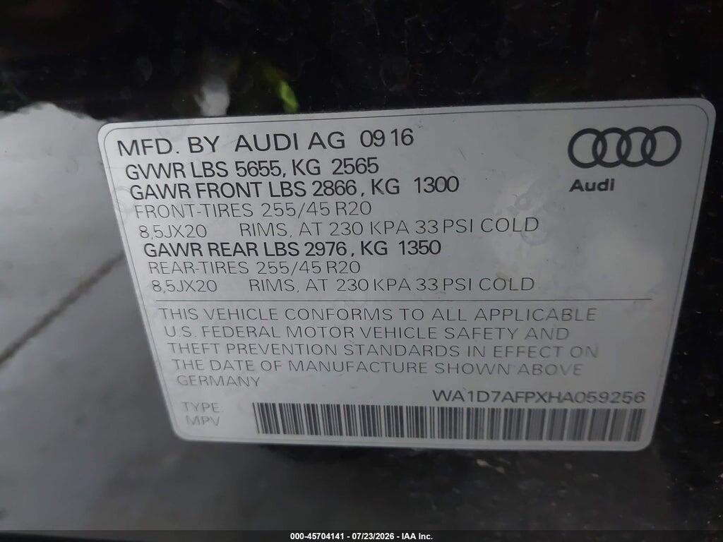 WA1D7AFPXHA059256 2017 AUDI Q5 photo no. 9