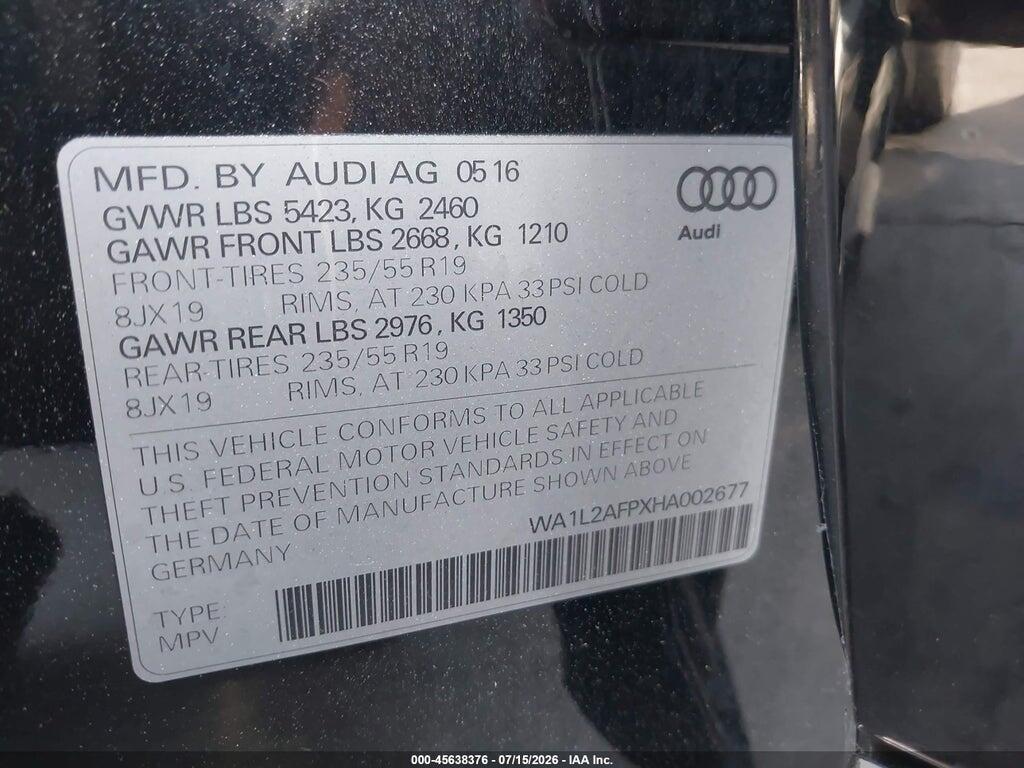 WA1L2AFPXHA002677 2017 AUDI Q5 photo no. 9