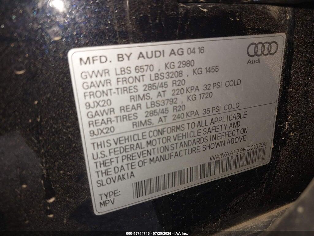 WA1VAAF79HD015799 2017 AUDI Q7 photo no. 9