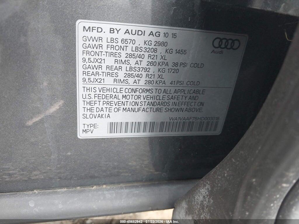 WA1VAAF75HD003018 2017 AUDI Q7 photo no. 9