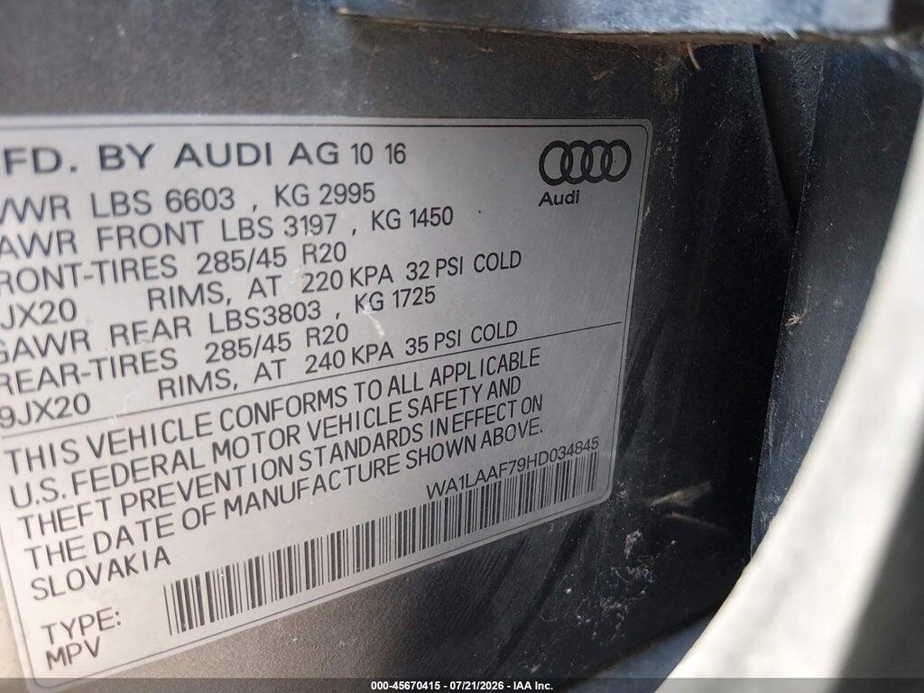 WA1LAAF79HD034845 2017 AUDI Q7 photo no. 9