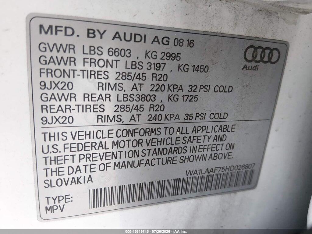 WA1LAAF75HD026807 2017 AUDI Q7 photo no. 9