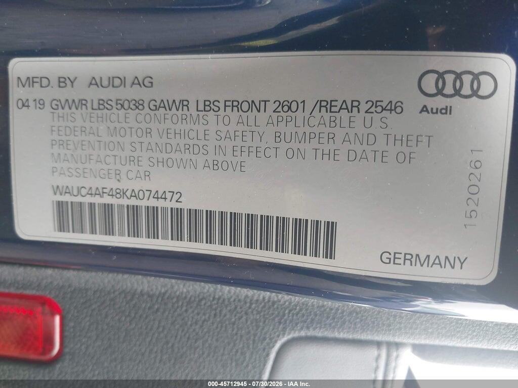 WAUC4AF48KA074472 2019 AUDI S4 photo no. 9