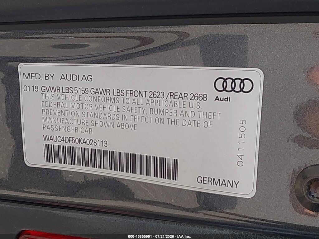 WAUC4DF50KA028113 2019 AUDI S5 photo no. 9