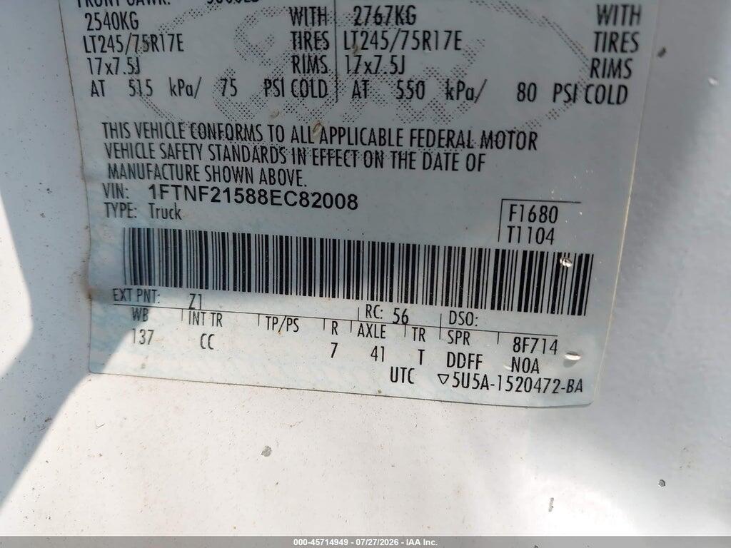 1FTNF21588EC82008 2008 FORD SUPER DUTY F-250 SRW photo no. 9