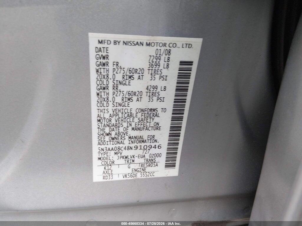 5N3AA08C48N910946 2008 INFINITI QX56 photo no. 9