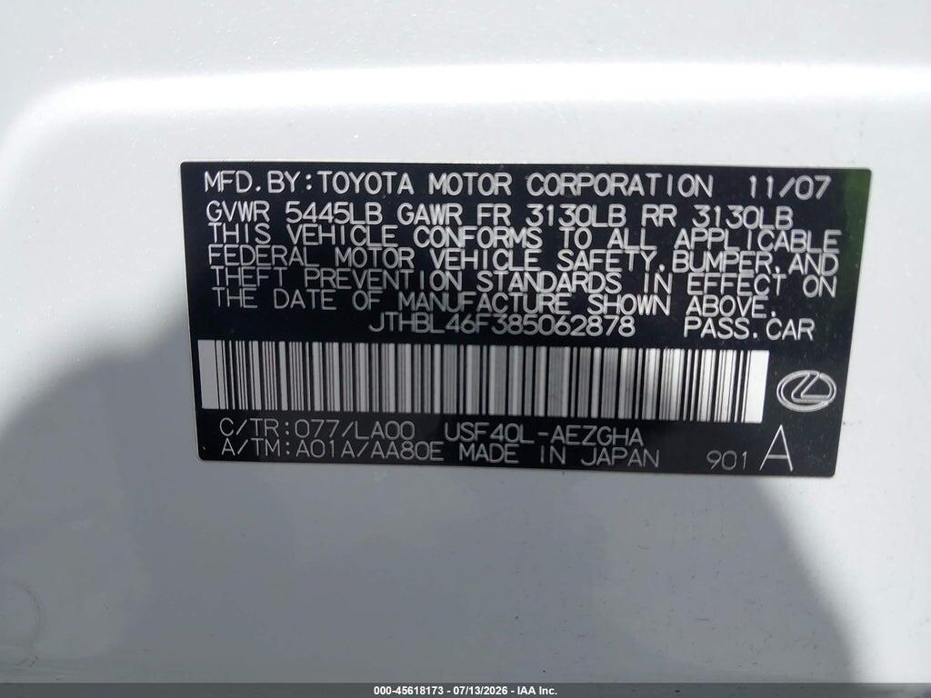 JTHBL46F385062878 2008 LEXUS LS 460 photo no. 9