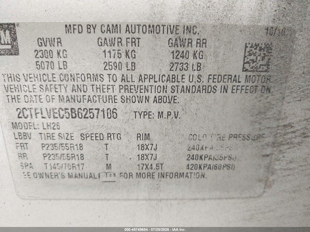 2CTFLVEC5B6257106 2011 GMC TERRAIN photo no. 9
