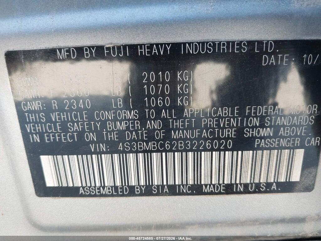 4S3BMBC62B3226020 2011 SUBARU LEGACY photo no. 9
