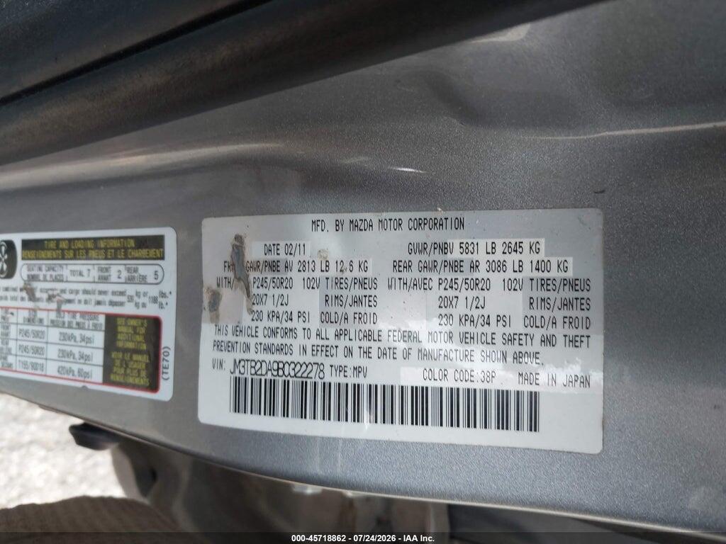 JM3TB2DA9B0322278 2011 MAZDA CX-9 photo no. 9