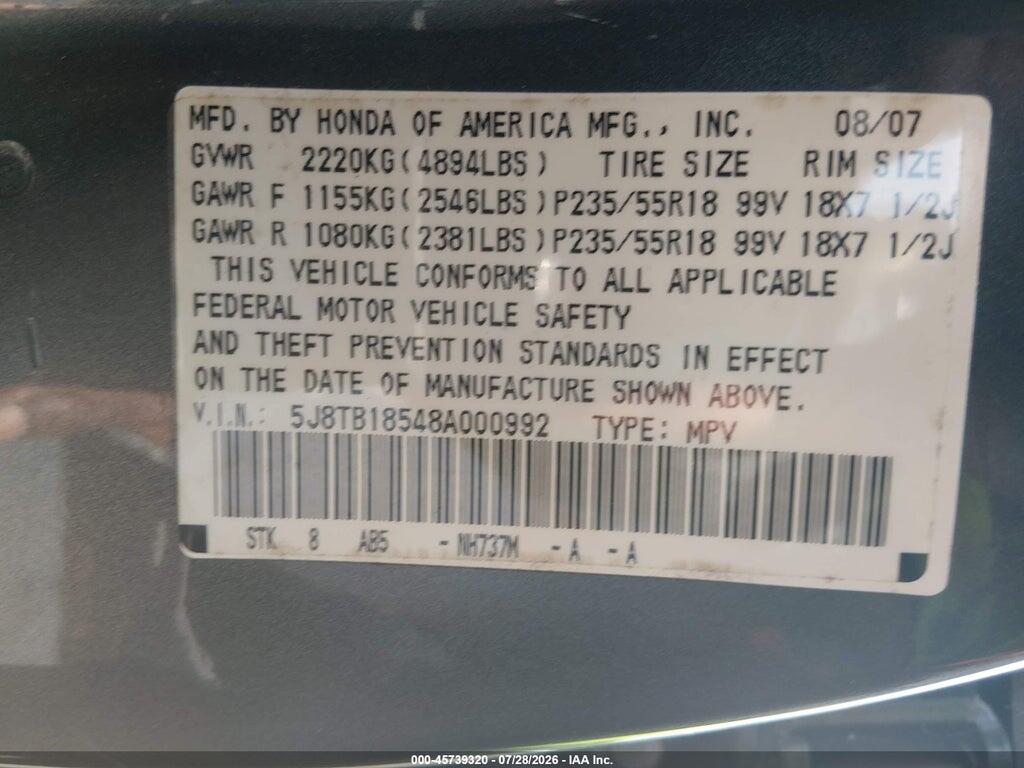 5J8TB18548A000992 2008 ACURA RDX photo no. 9