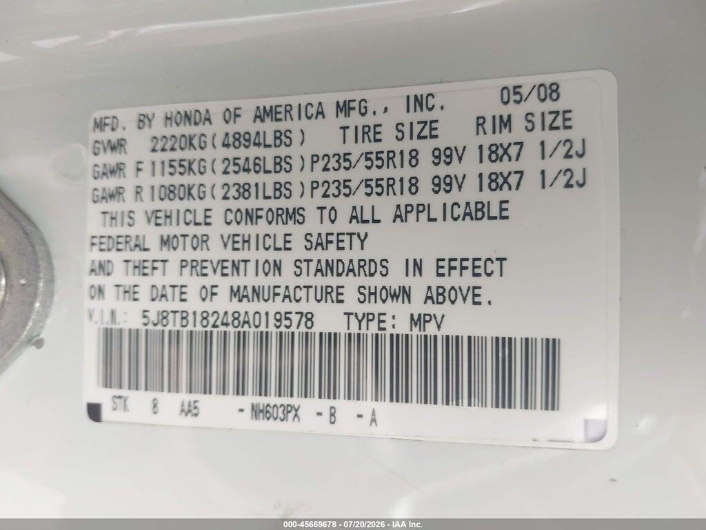 5J8TB18248A019578 2008 ACURA RDX photo no. 9