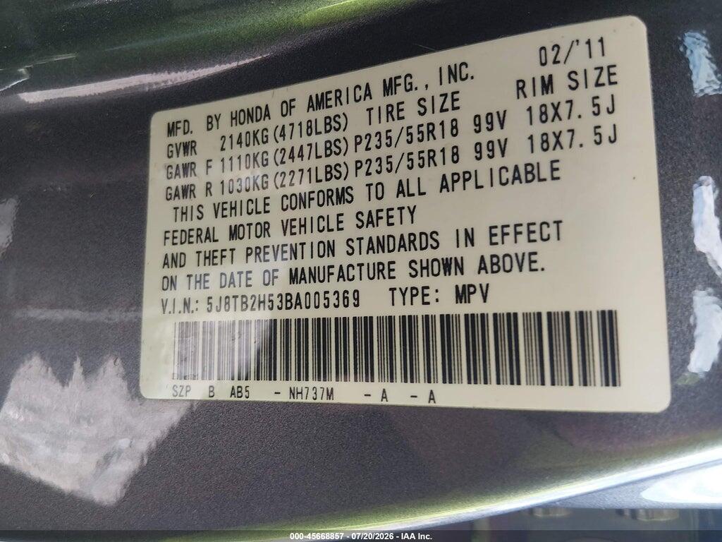 5J8TB2H53BA005369 2011 ACURA RDX photo no. 9