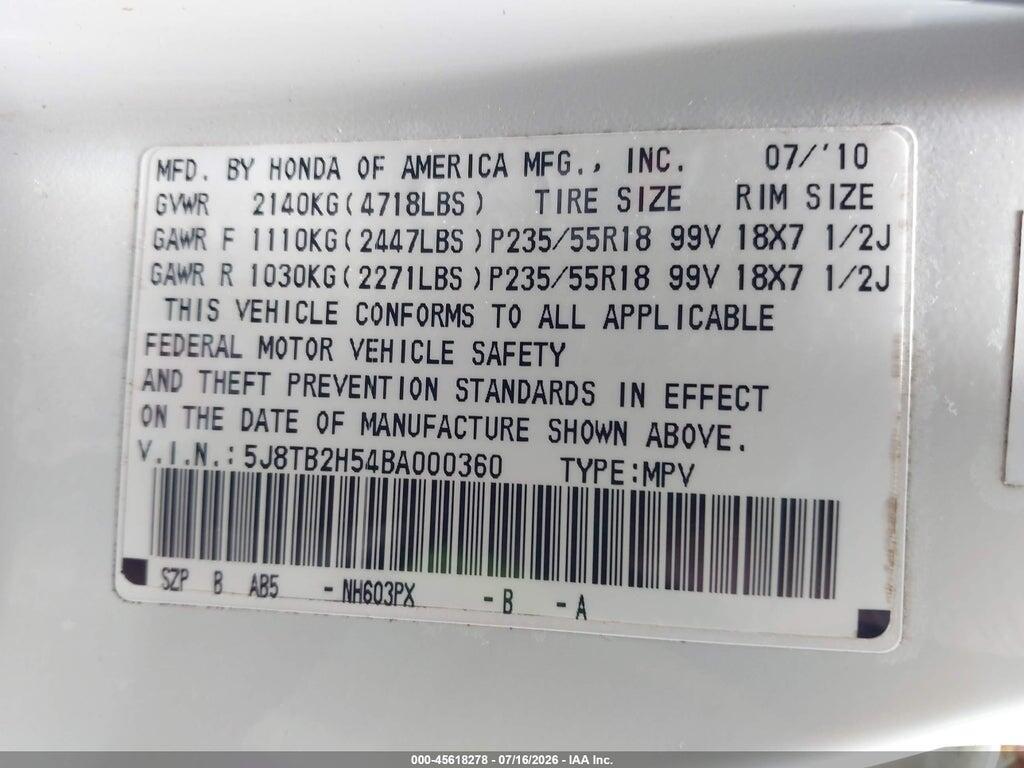 5J8TB2H54BA000360 2011 ACURA RDX photo no. 9