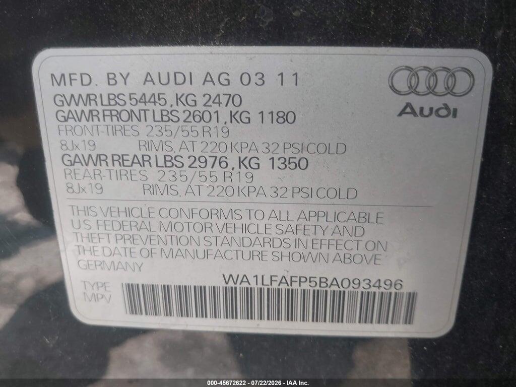WA1LFAFP5BA093496 2011 AUDI Q5 photo no. 9