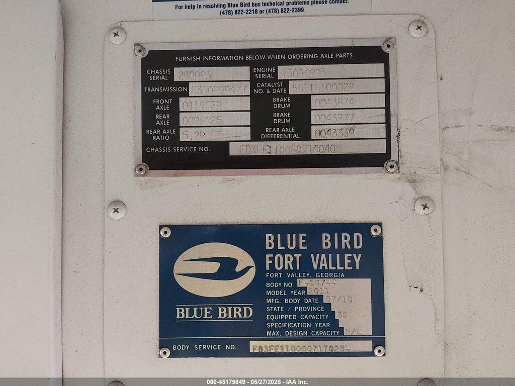 1BABFCPA7BF280985 2011 BLUE BIRD SCHOOL BUS / TRANSIT BUS photo no. 9