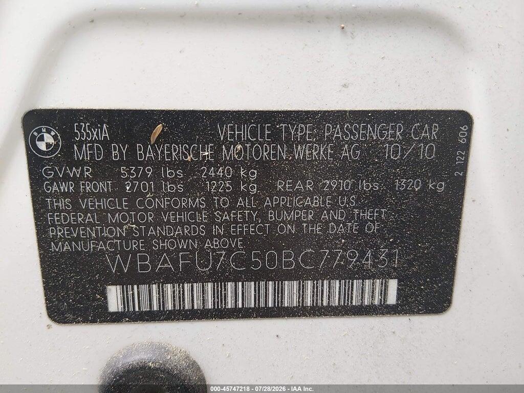 WBAFU7C50BC779431 2011 BMW 535I photo no. 9