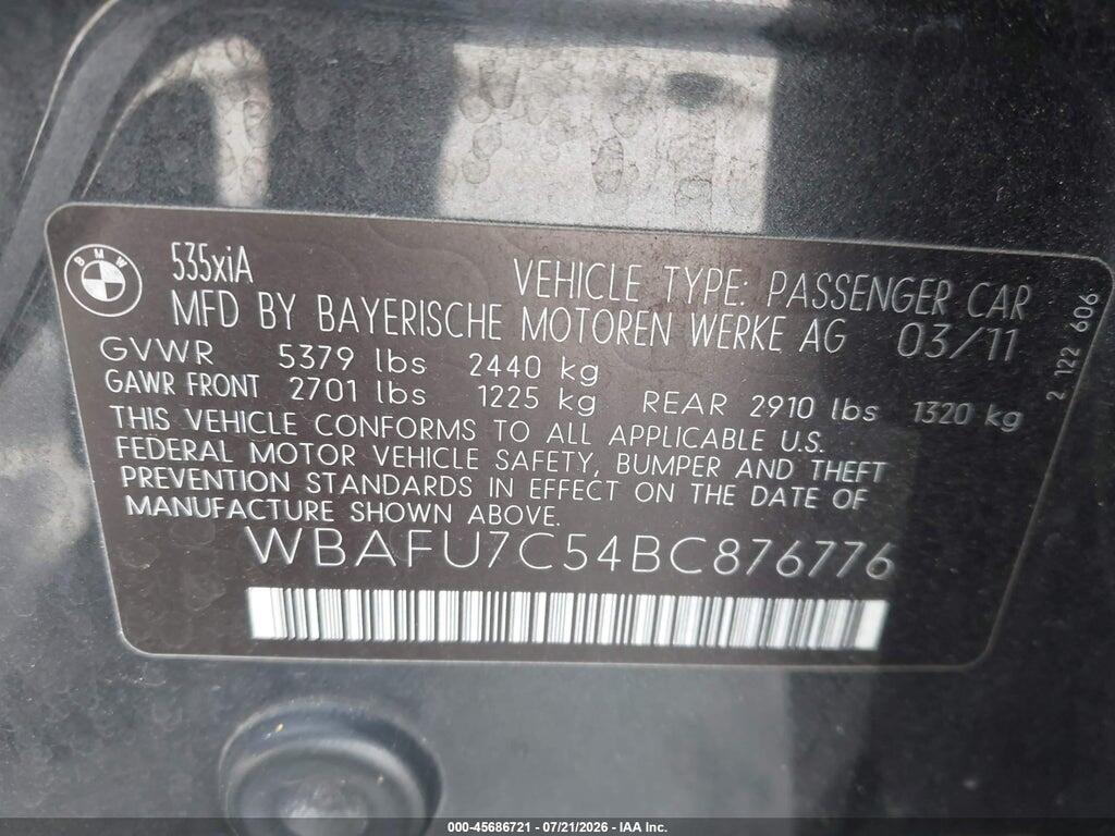 WBAFU7C54BC876776 2011 BMW 535I photo no. 9