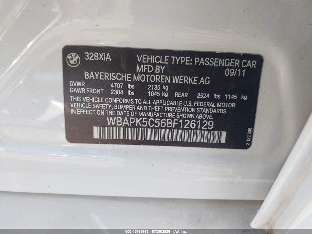 WBAPK5C56BF126129 2011 BMW 328I photo no. 9